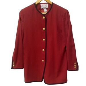 Lord & Taylor Petites Red 100% Wool Blazer Gold Crest Buttons Vintage Size 8P